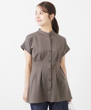 F1KIV71130 MK MICHEL KLEIN(小さいサイズ)(メゾン ドゥ サンク) 【小さいサイズ】サッカーストライプ ウエストタックカットソー/洗える ブラウン