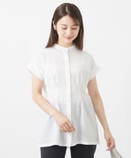 F1KIV71130 MK MICHEL KLEIN(小さいサイズ)(メゾン ドゥ サンク) 【小さいサイズ】サッカーストライプ ウエストタックカットソー/洗える ホワイト