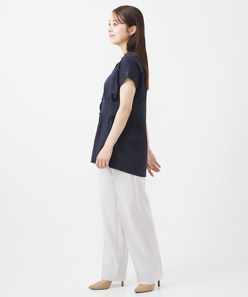 F1KIV71130 MK MICHEL KLEIN(小さいサイズ)(メゾン ドゥ サンク) 【小さいサイズ】サッカーストライプ ウエストタックカットソー/洗える ホワイト