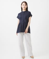 F1KIV71130 MK MICHEL KLEIN(小さいサイズ)(メゾン ドゥ サンク) 【小さいサイズ】サッカーストライプ ウエストタックカットソー/洗える ホワイト