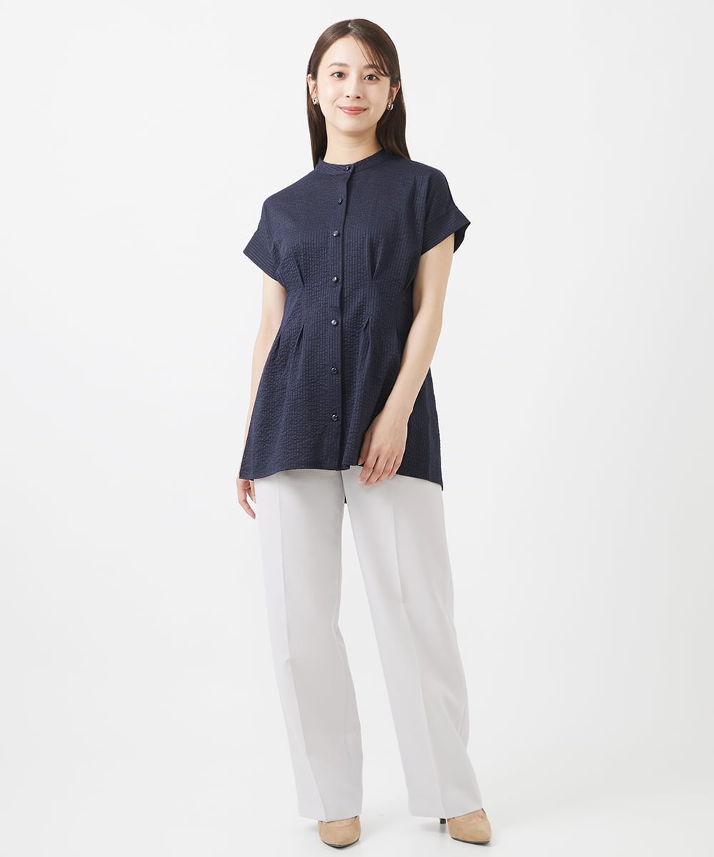 F1KIV71130 MK MICHEL KLEIN(小さいサイズ)(メゾン ドゥ サンク) 【小さいサイズ】サッカーストライプ ウエストタックカットソー/洗える ホワイト