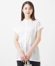F1KIV71130 MK MICHEL KLEIN(小さいサイズ)(メゾン ドゥ サンク) 【小さいサイズ】サッカーストライプ ウエストタックカットソー/洗える ホワイト