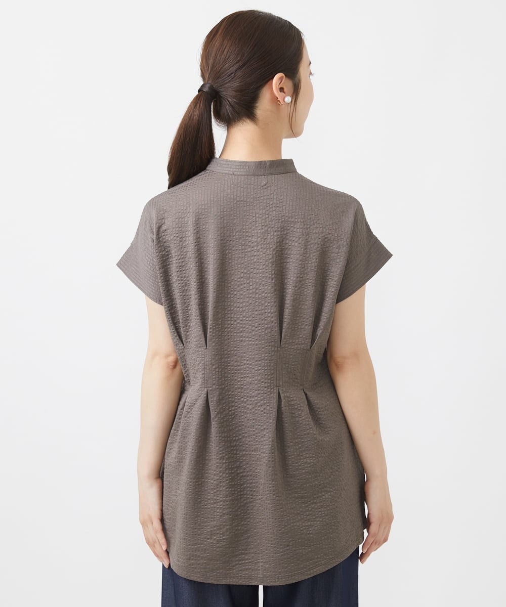 F1KIV71130 MK MICHEL KLEIN(小さいサイズ)(メゾン ドゥ サンク) 【小さいサイズ】サッカーストライプ ウエストタックカットソー/洗える ホワイト