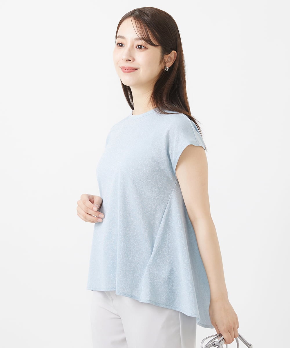 F1KIV72110 MK MICHEL KLEIN(小さいサイズ)(メゾン ドゥ サンク) 【小さいサイズ】ジャージーラメTシャツ/洗える ライトブルー