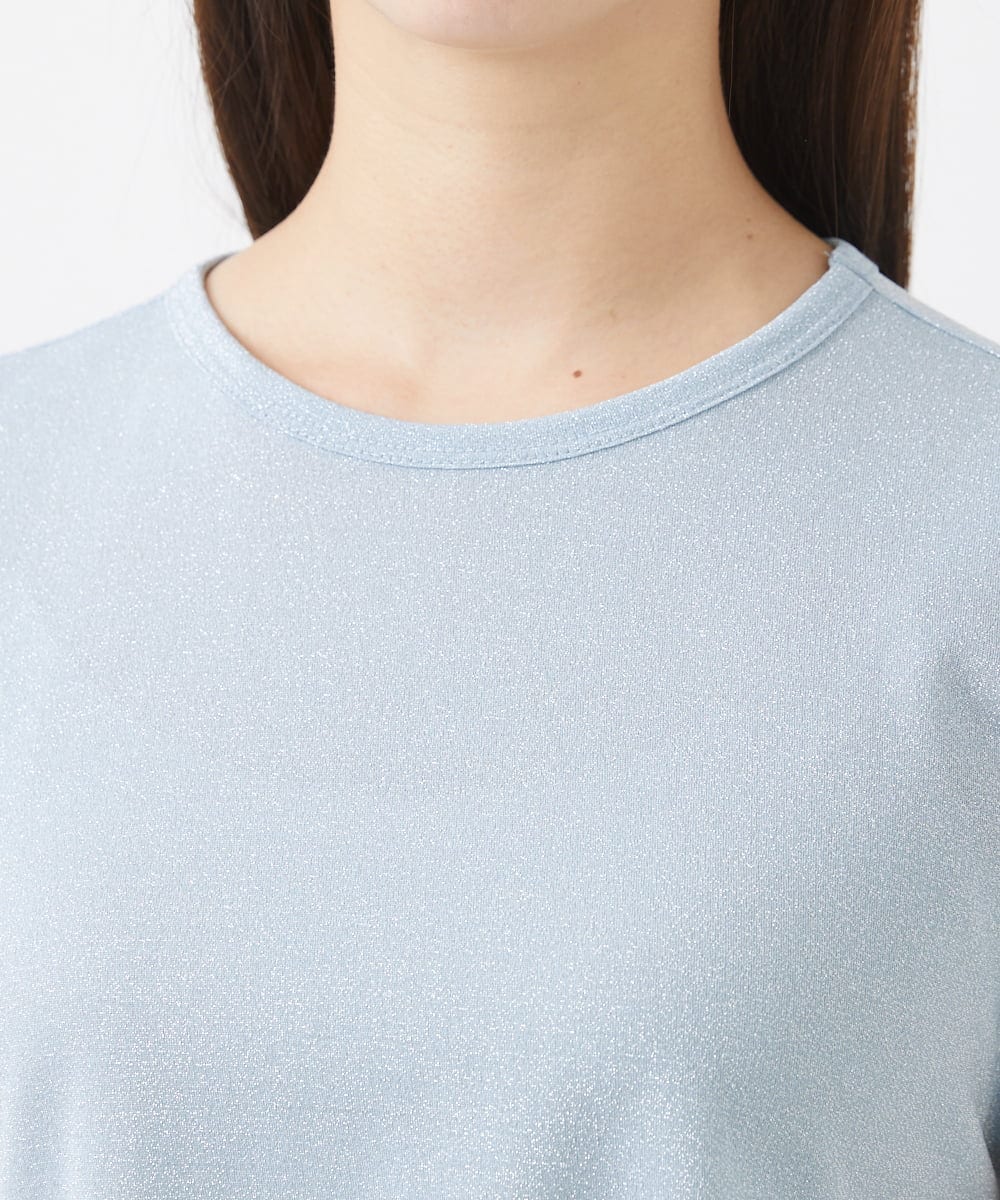 F1KIV72110 MK MICHEL KLEIN(小さいサイズ)(メゾン ドゥ サンク) 【小さいサイズ】ジャージーラメTシャツ/洗える ライトブルー