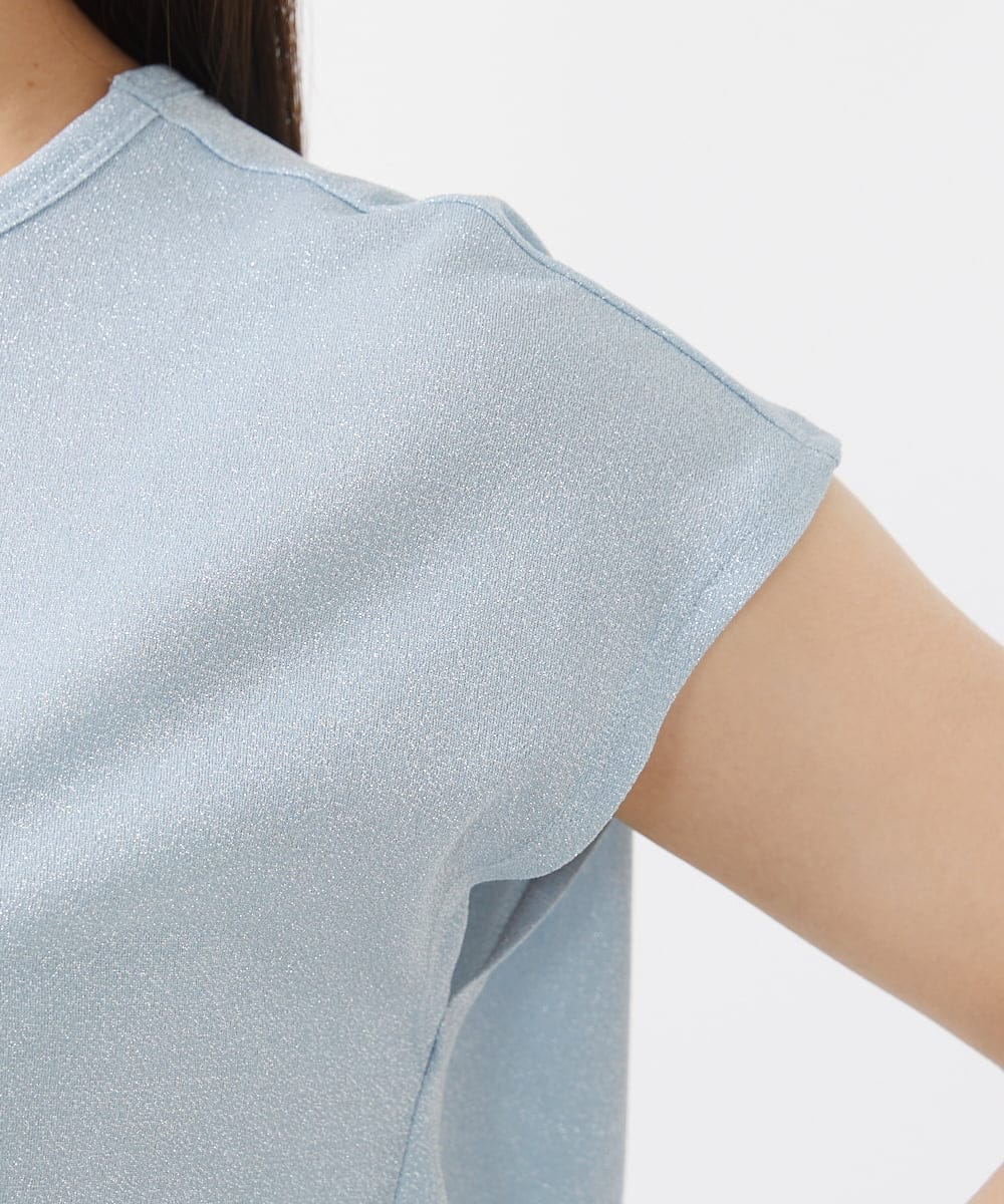 F1KIV72110 MK MICHEL KLEIN(小さいサイズ)(メゾン ドゥ サンク) 【小さいサイズ】ジャージーラメTシャツ/洗える ライトブルー