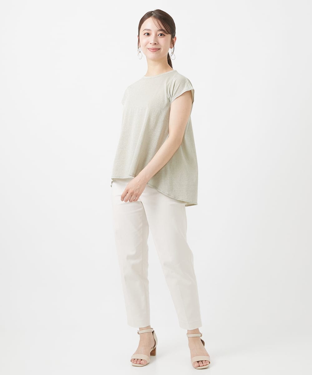F1KIV72110 MK MICHEL KLEIN(小さいサイズ)(メゾン ドゥ サンク) 【小さいサイズ】ジャージーラメTシャツ/洗える ライトブルー