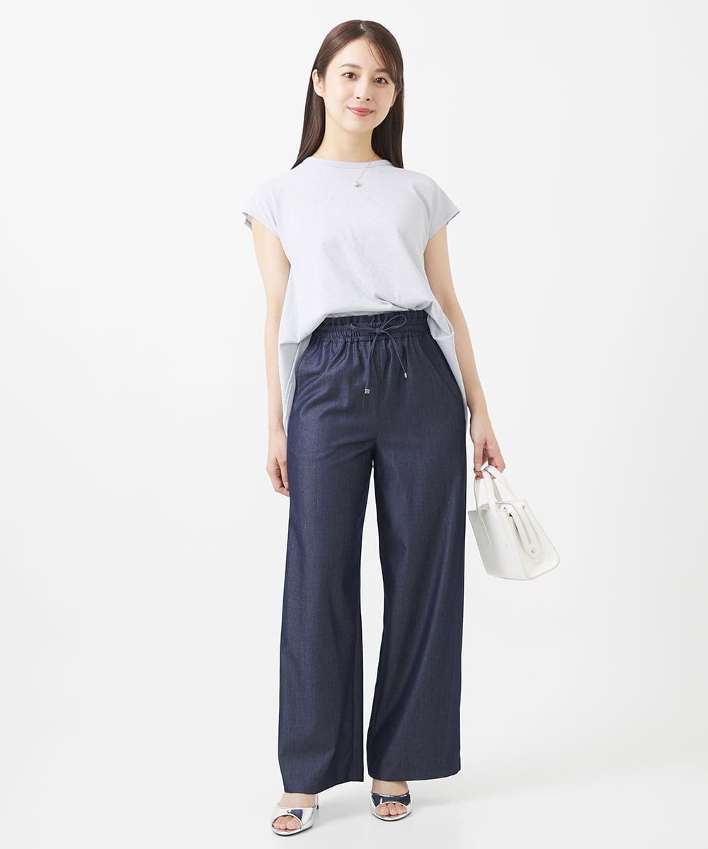 F1KIV72110 MK MICHEL KLEIN(小さいサイズ)(メゾン ドゥ サンク) 【小さいサイズ】ジャージーラメTシャツ/洗える ライトブルー