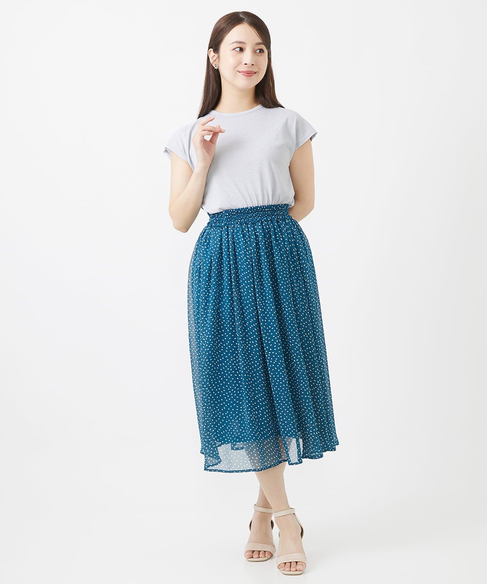 F1KIV72110 MK MICHEL KLEIN(小さいサイズ)(メゾン ドゥ サンク) 【小さいサイズ】ジャージーラメTシャツ/洗える ライトブルー