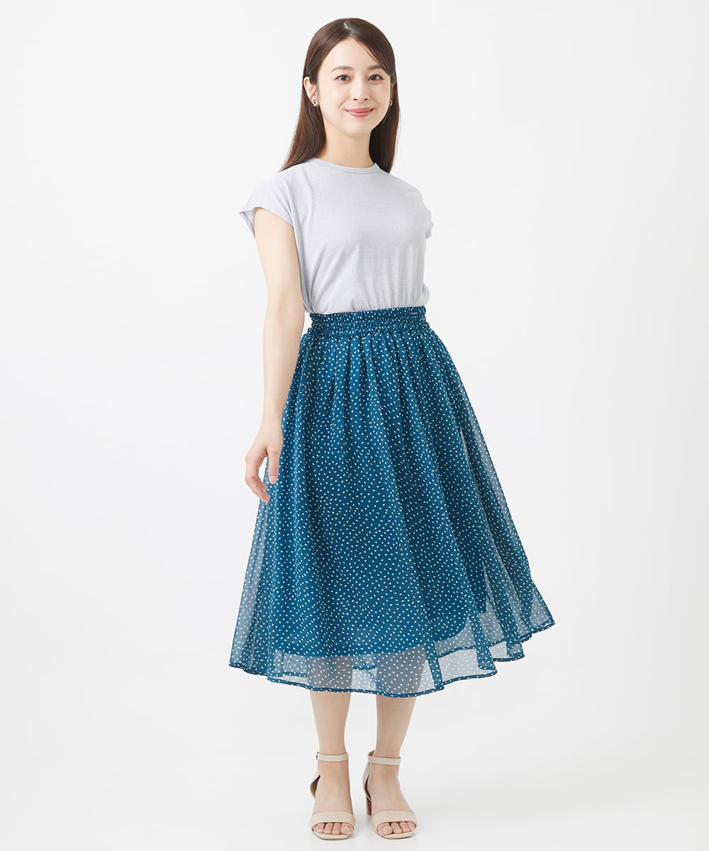 F1KIV72110 MK MICHEL KLEIN(小さいサイズ)(メゾン ドゥ サンク) 【小さいサイズ】ジャージーラメTシャツ/洗える ライトブルー