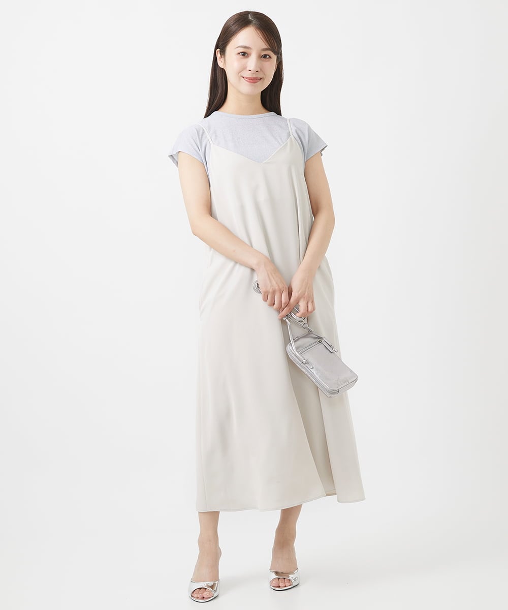 F1KIV72110 MK MICHEL KLEIN(小さいサイズ)(メゾン ドゥ サンク) 【小さいサイズ】ジャージーラメTシャツ/洗える ライトブルー