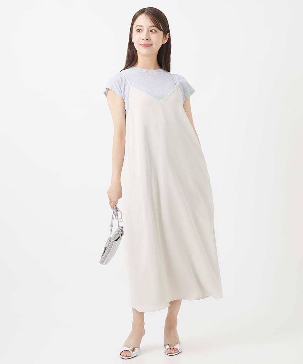 F1KIV72110 MK MICHEL KLEIN(小さいサイズ)(メゾン ドゥ サンク) 【小さいサイズ】ジャージーラメTシャツ/洗える ライトブルー