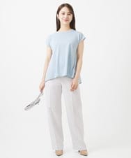 F1KIV72110 MK MICHEL KLEIN(小さいサイズ)(メゾン ドゥ サンク) 【小さいサイズ】ジャージーラメTシャツ/洗える ライトブルー