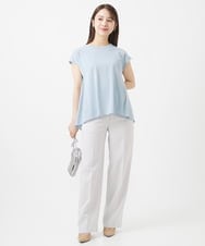 F1KIV72110 MK MICHEL KLEIN(小さいサイズ)(メゾン ドゥ サンク) 【小さいサイズ】ジャージーラメTシャツ/洗える ライトブルー