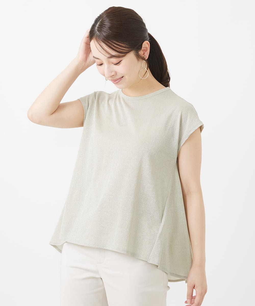 F1KIV72110 MK MICHEL KLEIN(小さいサイズ)(メゾン ドゥ サンク) 【小さいサイズ】ジャージーラメTシャツ/洗える ライトブルー