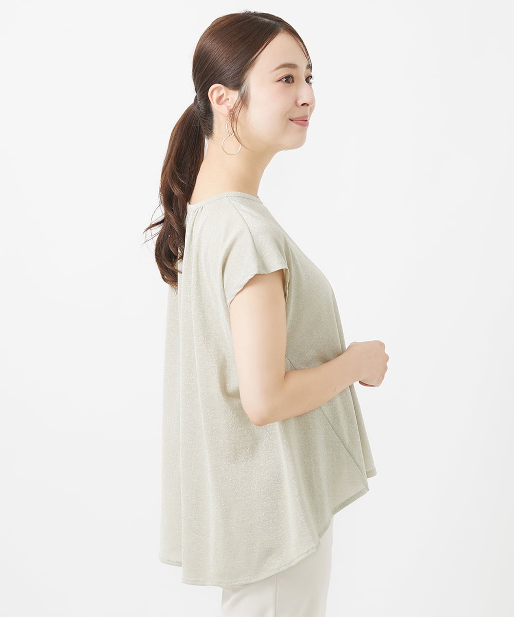 F1KIV72110 MK MICHEL KLEIN(小さいサイズ)(メゾン ドゥ サンク) 【小さいサイズ】ジャージーラメTシャツ/洗える ライトブルー