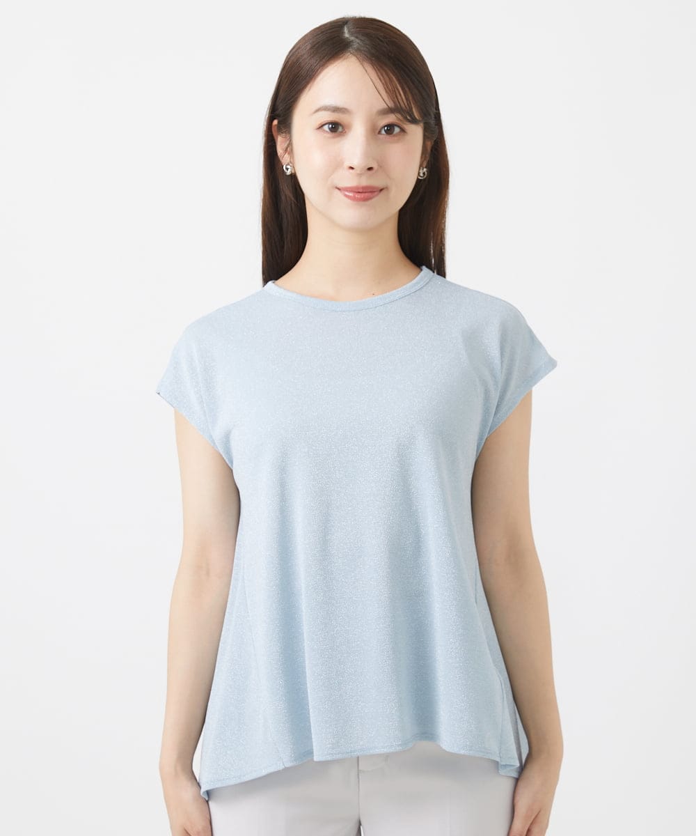 F1KIV72110 MK MICHEL KLEIN(小さいサイズ)(メゾン ドゥ サンク) 【小さいサイズ】ジャージーラメTシャツ/洗える ライトブルー