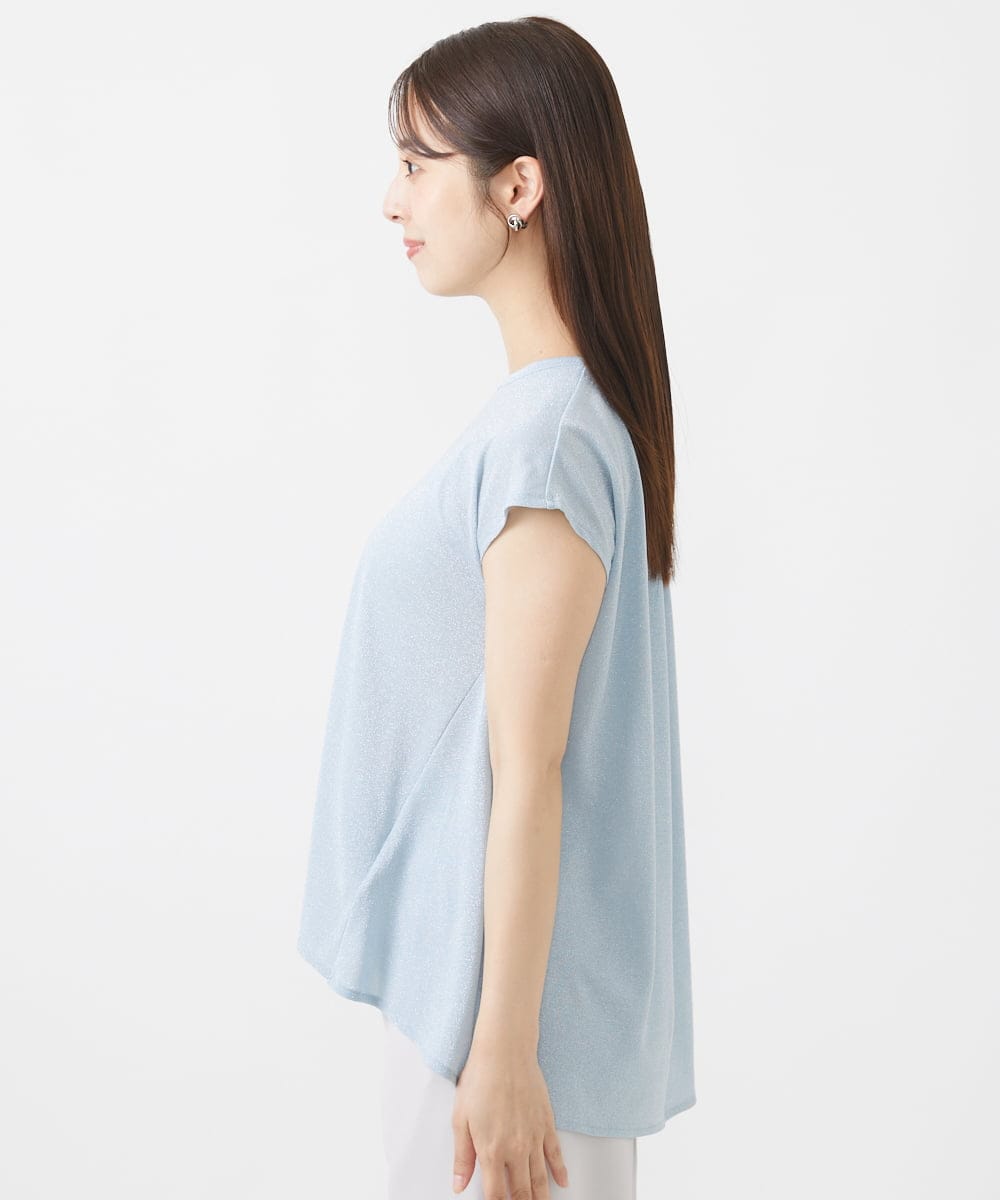 F1KIV72110 MK MICHEL KLEIN(小さいサイズ)(メゾン ドゥ サンク) 【小さいサイズ】ジャージーラメTシャツ/洗える ライトブルー