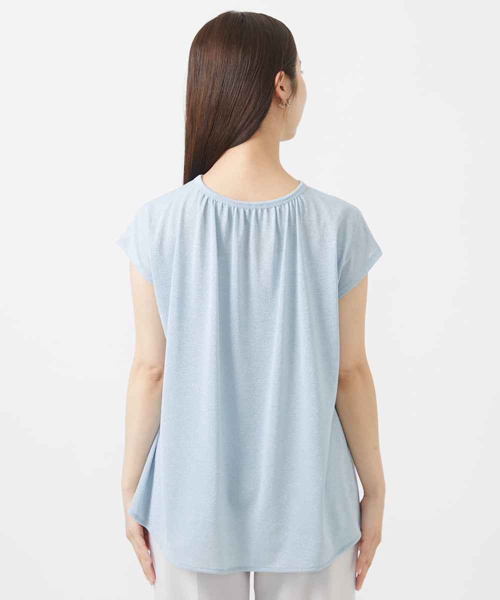 F1KIV72110 MK MICHEL KLEIN(小さいサイズ)(メゾン ドゥ サンク) 【小さいサイズ】ジャージーラメTシャツ/洗える ライトブルー