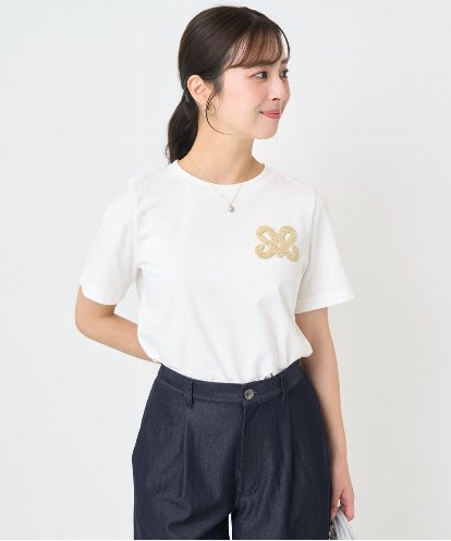 F1KJA21080 MK MICHEL KLEIN(小さいサイズ) 【小さいサイズ】イニシャル刺繍コットンTシャツ/UVカット/接触冷感/洗える