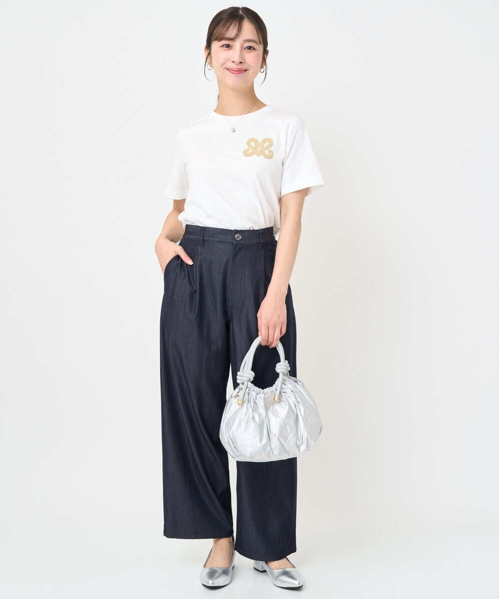 F1KJA21080 MK MICHEL KLEIN(小さいサイズ)(メゾン ドゥ サンク) 【小さいサイズ】イニシャル刺繍コットンTシャツ/UVカット/接触冷感/洗える ホワイト