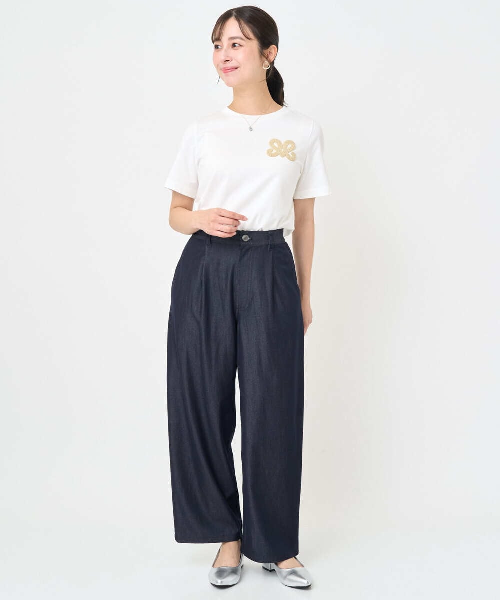 F1KJA21080 MK MICHEL KLEIN(小さいサイズ)(メゾン ドゥ サンク) 【小さいサイズ】イニシャル刺繍コットンTシャツ/UVカット/接触冷感/洗える ホワイト