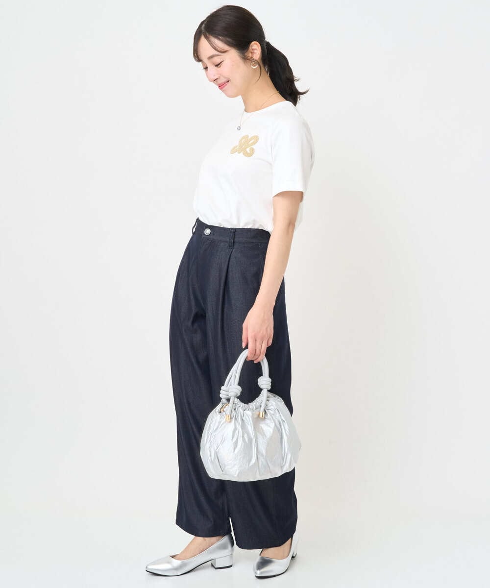 F1KJA21080 MK MICHEL KLEIN(小さいサイズ)(メゾン ドゥ サンク) 【小さいサイズ】イニシャル刺繍コットンTシャツ/UVカット/接触冷感/洗える ホワイト