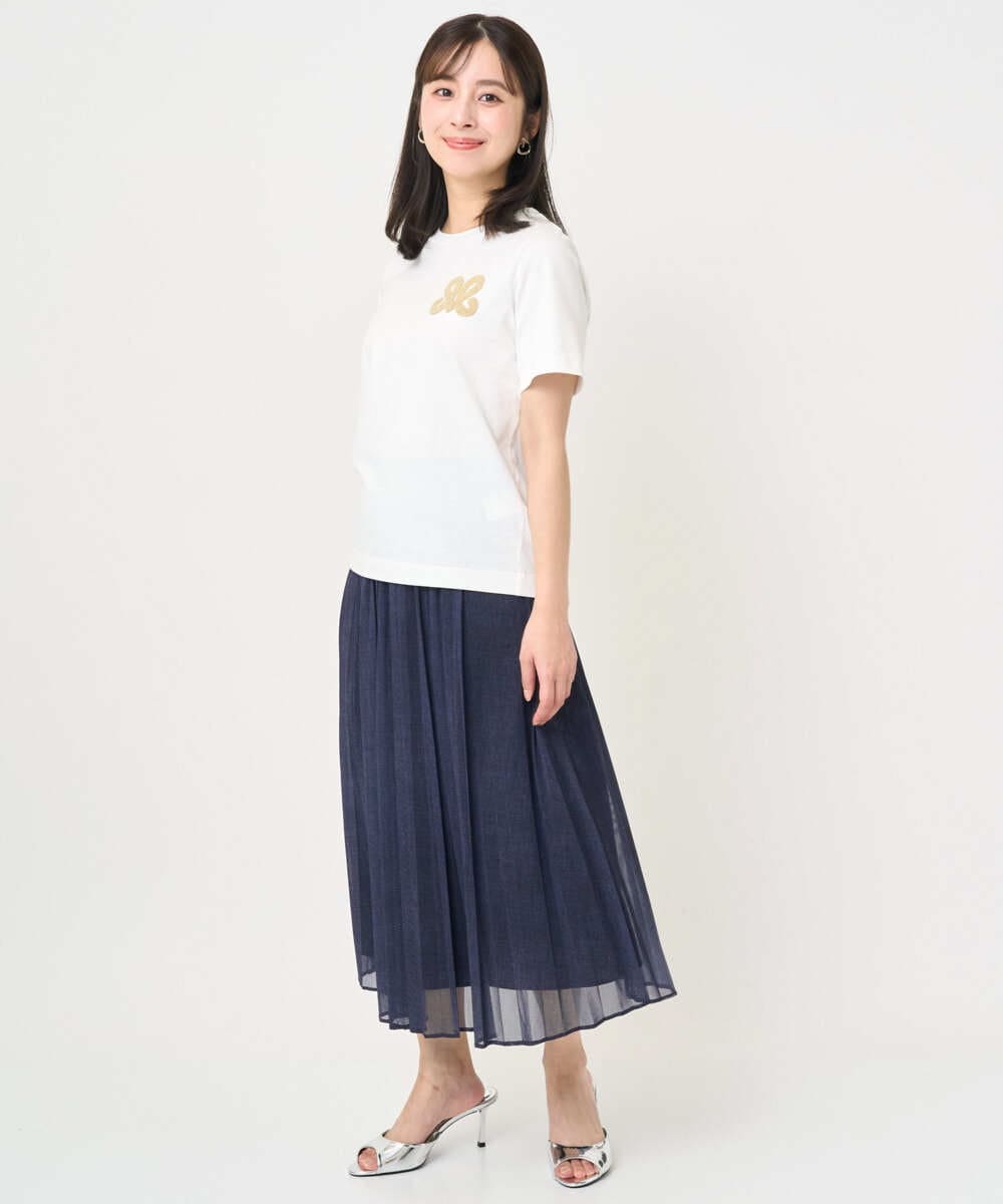 F1KJA21080 MK MICHEL KLEIN(小さいサイズ)(メゾン ドゥ サンク) 【小さいサイズ】イニシャル刺繍コットンTシャツ/UVカット/接触冷感/洗える ホワイト