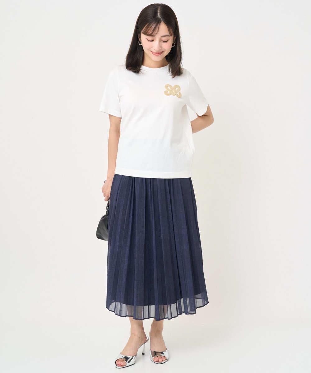 F1KJA21080 MK MICHEL KLEIN(小さいサイズ)(メゾン ドゥ サンク) 【小さいサイズ】イニシャル刺繍コットンTシャツ/UVカット/接触冷感/洗える ホワイト