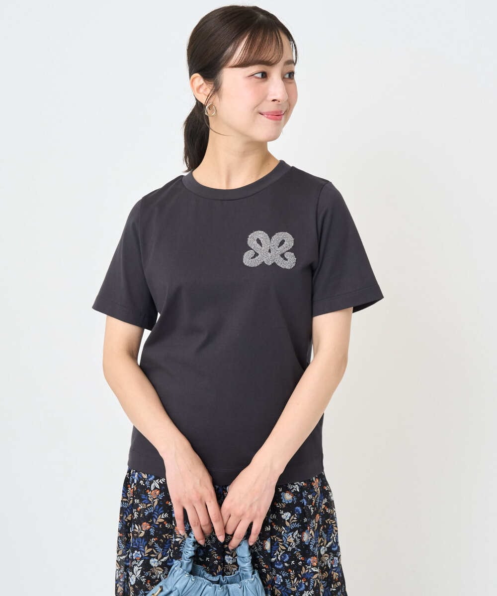 F1KJA21080 MK MICHEL KLEIN(小さいサイズ)(メゾン ドゥ サンク) 【小さいサイズ】イニシャル刺繍コットンTシャツ/UVカット/接触冷感/洗える ホワイト