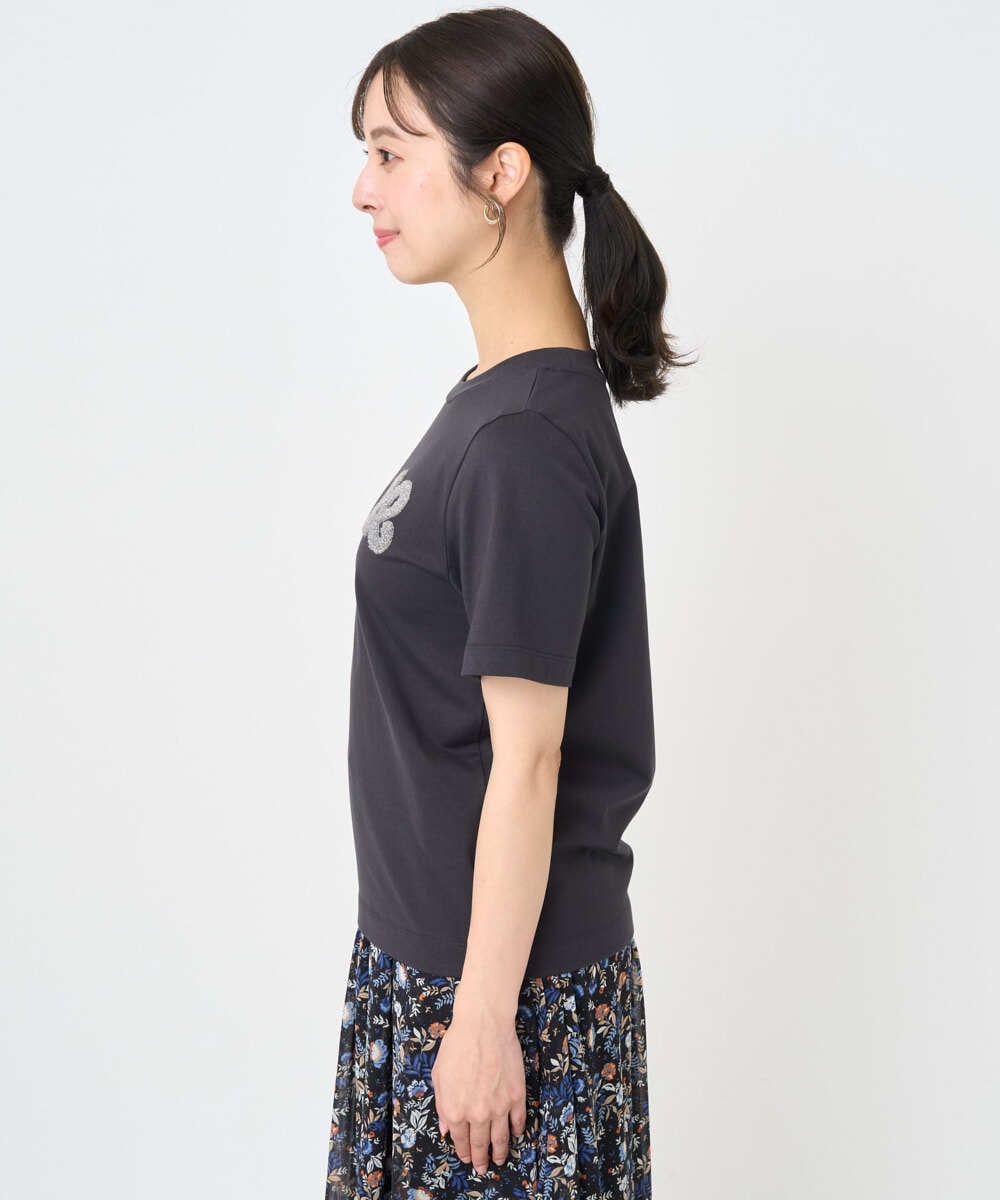 F1KJA21080 MK MICHEL KLEIN(小さいサイズ)(メゾン ドゥ サンク) 【小さいサイズ】イニシャル刺繍コットンTシャツ/UVカット/接触冷感/洗える ホワイト