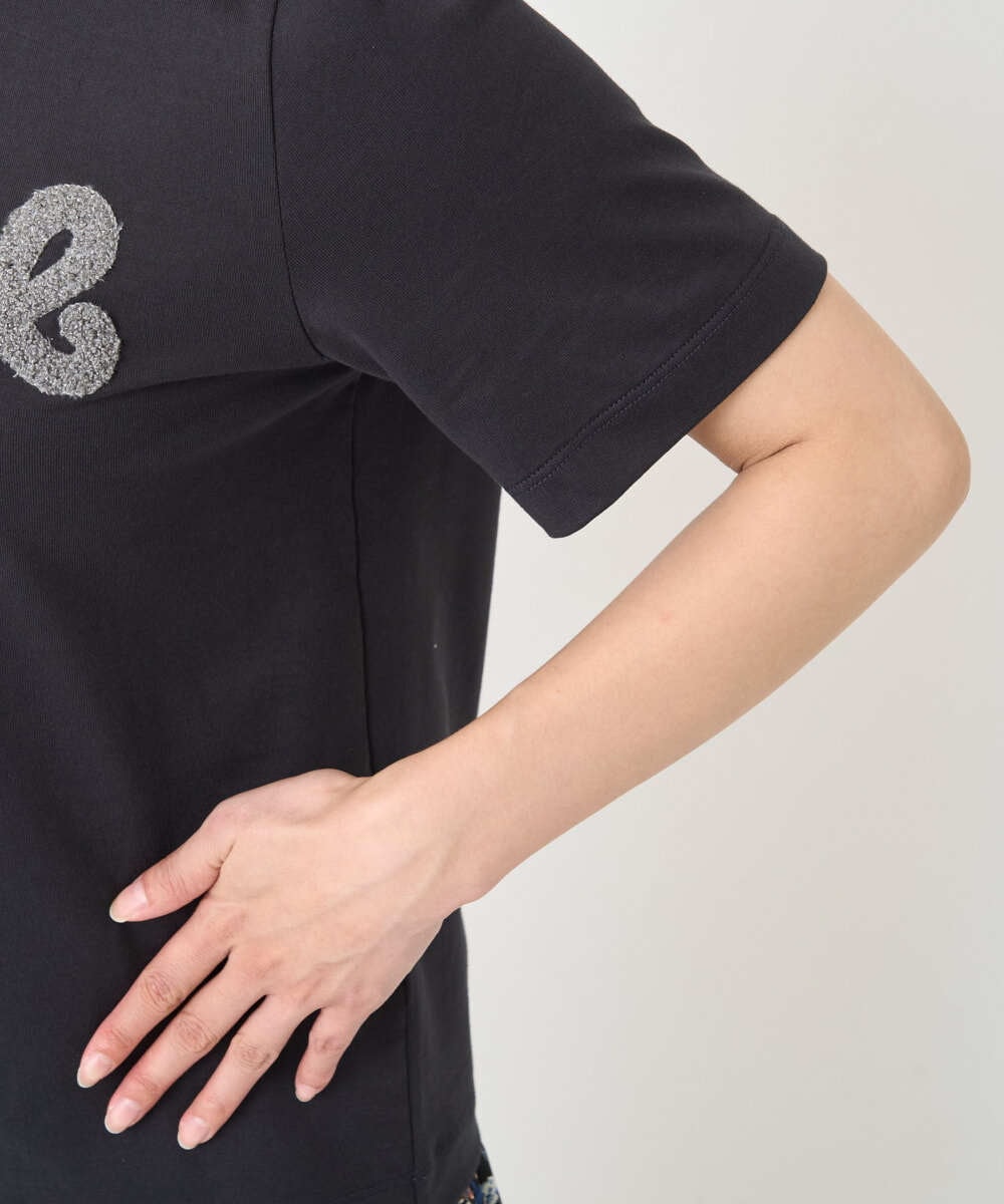 F1KJA21080 MK MICHEL KLEIN(小さいサイズ)(メゾン ドゥ サンク) 【小さいサイズ】イニシャル刺繍コットンTシャツ/UVカット/接触冷感/洗える ホワイト