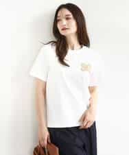 F1KJA21080 MK MICHEL KLEIN(小さいサイズ)(メゾン ドゥ サンク) 【小さいサイズ】イニシャル刺繍コットンTシャツ/UVカット/接触冷感/洗える ホワイト