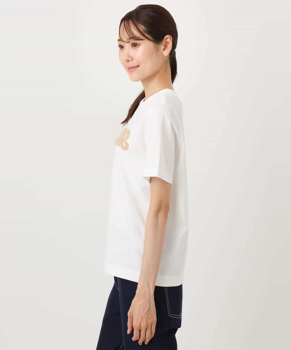 F1KJA21080 MK MICHEL KLEIN(小さいサイズ)(メゾン ドゥ サンク) 【小さいサイズ】イニシャル刺繍コットンTシャツ/UVカット/接触冷感/洗える ホワイト