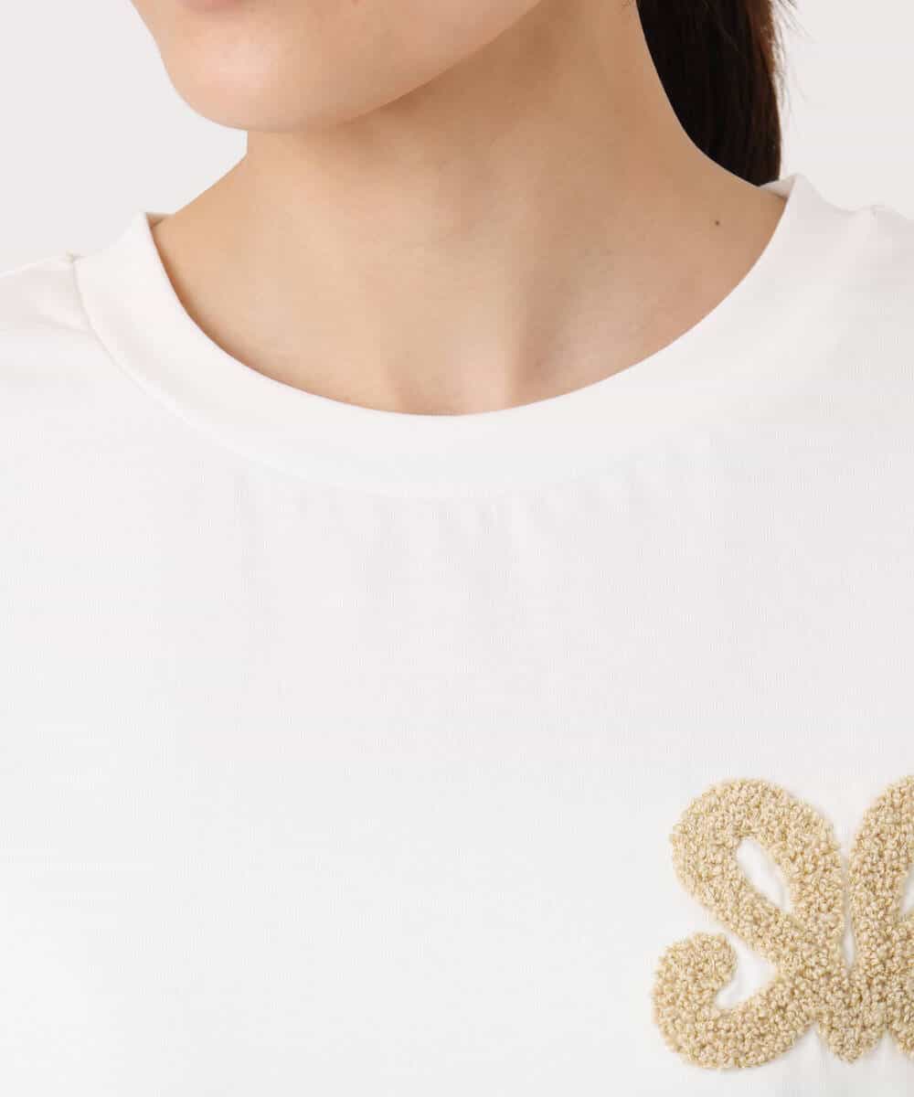 F1KJA21080 MK MICHEL KLEIN(小さいサイズ)(メゾン ドゥ サンク) 【小さいサイズ】イニシャル刺繍コットンTシャツ/UVカット/接触冷感/洗える ホワイト