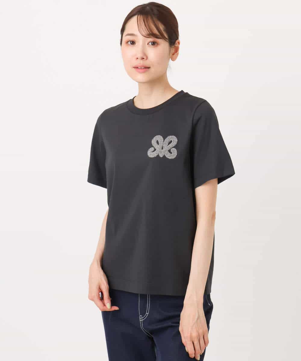 F1KJA21080 MK MICHEL KLEIN(小さいサイズ)(メゾン ドゥ サンク) 【小さいサイズ】イニシャル刺繍コットンTシャツ/UVカット/接触冷感/洗える ホワイト