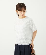 F1KJA24100 MK MICHEL KLEIN(小さいサイズ)(メゾン ドゥ サンク) 【小さいサイズ】ミニフリルディティールカットソー/洗える ホワイト