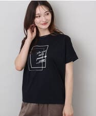 F1KJA70080 MK MICHEL KLEIN(小さいサイズ)(メゾン ドゥ サンク) 【小さいサイズ】フレームロゴデザインTシャツ/UVカット/接触冷感/洗濯機で洗える ブラックネイビー