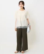F1KJA71130 MK MICHEL KLEIN(小さいサイズ)(メゾン ドゥ サンク) 【小さいサイズ】先染めストライプ柄チュール カットソー/洗える イエロー