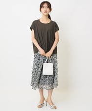 F1KJA73120 MK MICHEL KLEIN(小さいサイズ)(メゾン ドゥ サンク) 【小さいサイズ】フレンチスリーブジャージーカットソー/接触冷感/速乾/洗える/セットアップ対応 グレージュ