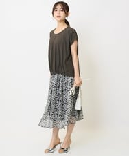 F1KJA73120 MK MICHEL KLEIN(小さいサイズ)(メゾン ドゥ サンク) 【小さいサイズ】フレンチスリーブジャージーカットソー/接触冷感/速乾/洗える/セットアップ対応 グレージュ