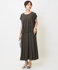 F1KJA73120 MK MICHEL KLEIN(小さいサイズ)(メゾン ドゥ サンク) 【小さいサイズ】フレンチスリーブジャージーカットソー/接触冷感/速乾/洗える/セットアップ対応 グレージュ