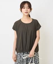 F1KJA73120 MK MICHEL KLEIN(小さいサイズ)(メゾン ドゥ サンク) 【小さいサイズ】フレンチスリーブジャージーカットソー/接触冷感/速乾/洗える/セットアップ対応 グレージュ