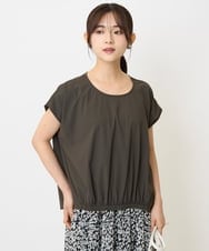 F1KJA73120 MK MICHEL KLEIN(小さいサイズ)(メゾン ドゥ サンク) 【小さいサイズ】フレンチスリーブジャージーカットソー/接触冷感/速乾/洗える/セットアップ対応 ダークグレー