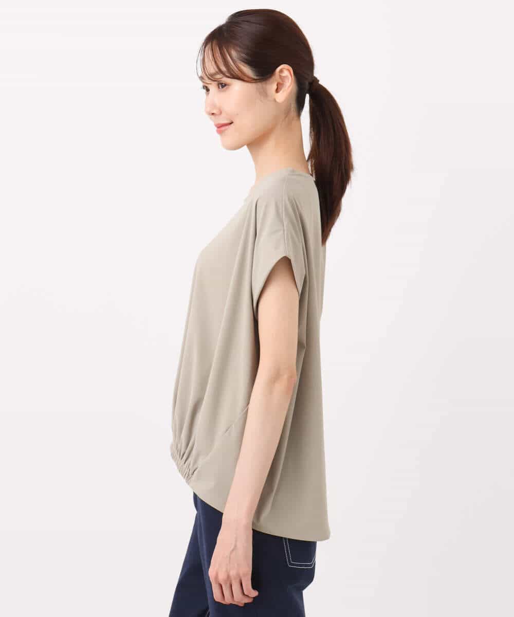 F1KJA73120 MK MICHEL KLEIN(小さいサイズ)(メゾン ドゥ サンク) 【小さいサイズ】フレンチスリーブジャージーカットソー/接触冷感/速乾/洗える/セットアップ対応 グレージュ
