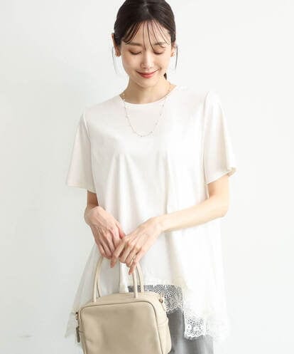 F1KJD21110 MK MICHEL KLEIN(小さいサイズ) 【小さいサイズ】[洗える]イレヘムレースデザインカットソー