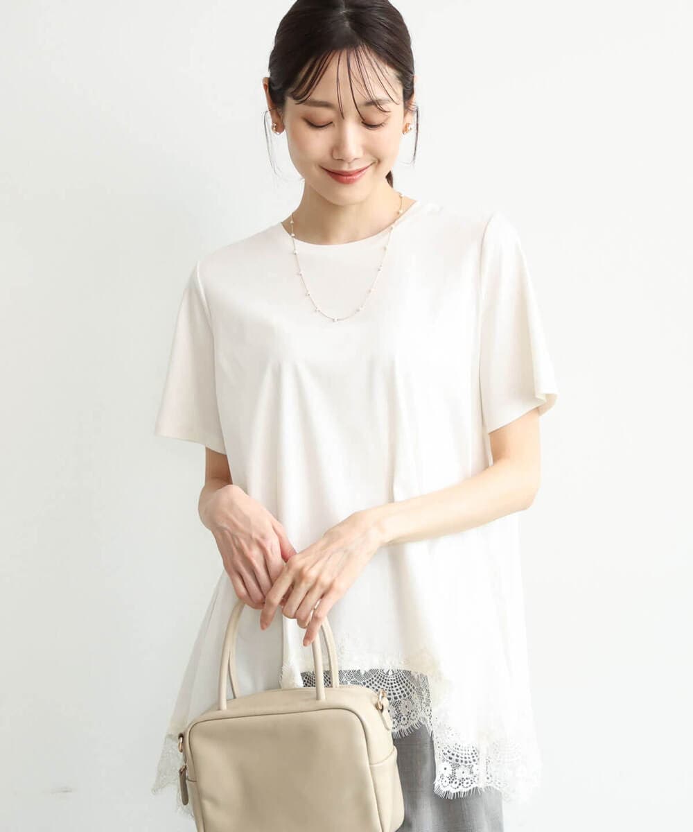 F1KJD21110 MK MICHEL KLEIN(小さいサイズ)(メゾン ドゥ サンク) 【小さいサイズ】[洗える]イレヘムレースデザインカットソー アイボリー