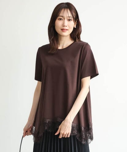 F1KJD21110 MK MICHEL KLEIN(小さいサイズ) 【小さいサイズ】[洗える]イレヘムレースデザインカットソー