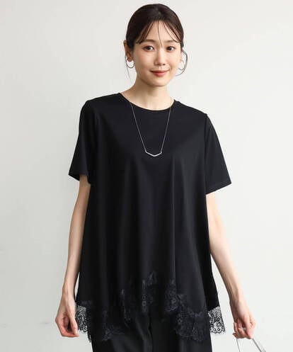 F1KJD21110 MK MICHEL KLEIN(小さいサイズ) 【小さいサイズ】[洗える]イレヘムレースデザインカットソー