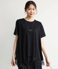 F1KJD21110 MK MICHEL KLEIN(小さいサイズ)(メゾン ドゥ サンク) 【小さいサイズ】[洗える]イレヘムレースデザインカットソー ブラック